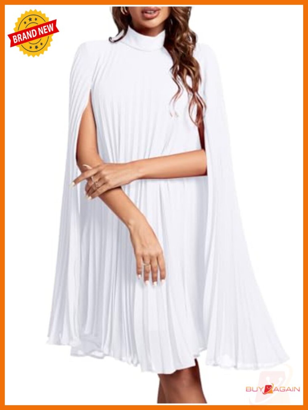 Mock Neck Midi Dress with Cloak Long Sleeve and Keyhole Back